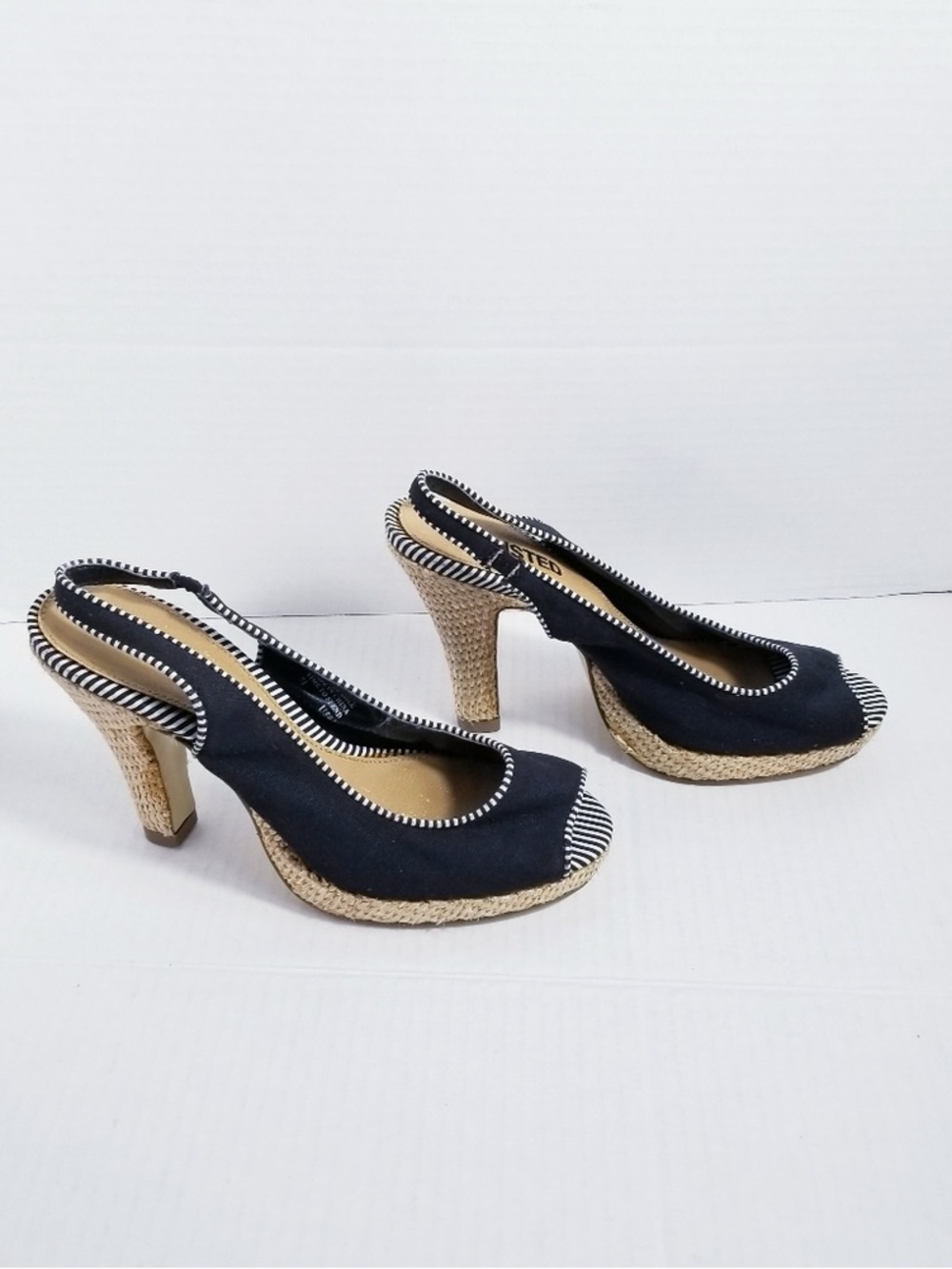 Black Slingback Espadrille Peep-Toe Heels
